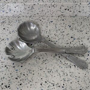 Large Pewter Metal Salad Servers